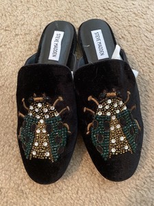 steve madden black suede slip ons