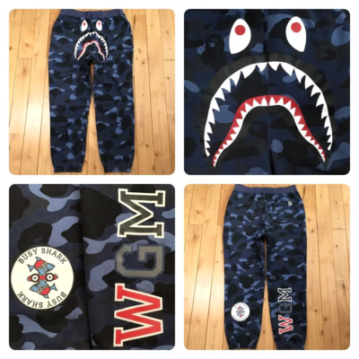 BAPE Blue camo WGM shark sweat pants A Bathing Ape Size L | eBay