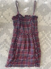 Marc Jacobs Red/Blue Plaid Ruffle Mini Dress Fit Flare Sleeveless Sz 2