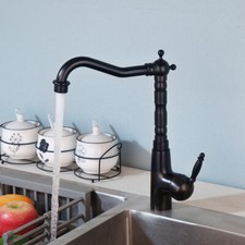 Black Oil Rubbed Brass Kitchen Sink Faucet Single Handle Swivel Mixer Tap