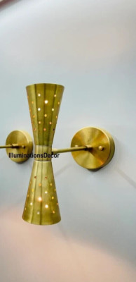 Pair Atomic 50's 60's Style mid-Century Modern Bow tie Dual Cone Wall Sconce lam