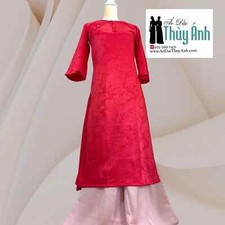 Dark Red Vietnamese Ao Dai Vietnamese Long Dress Flared Sleeves TA255