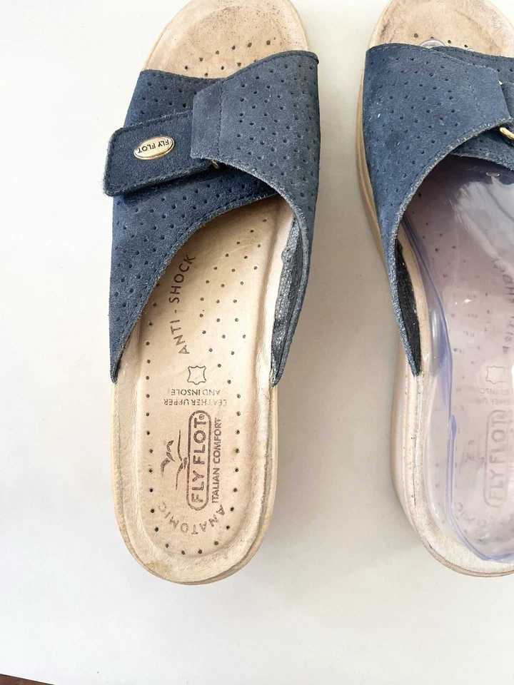 Sandalias Flyflot Silvia Ajustables Deslizables Talla 41 EE. UU. 10 Cuña Hechas Italia Cuero Foto 4 de 4