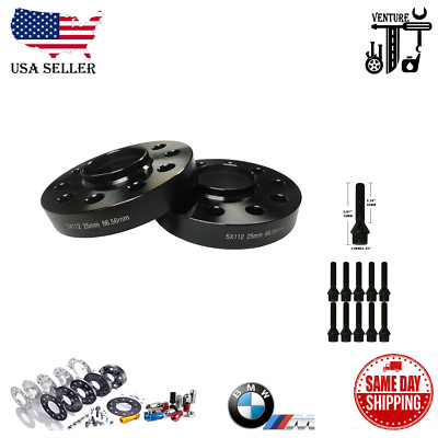 2PC HUB CENTRIC SPACERS 5x112 25MM BORE 66.56MM + 14X1.25 BOLTS [FITS: BMW]