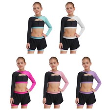 Kids Girls Outfit Sweatsuit Suit Running Set Workout Keyhole Front Bottoms Gym