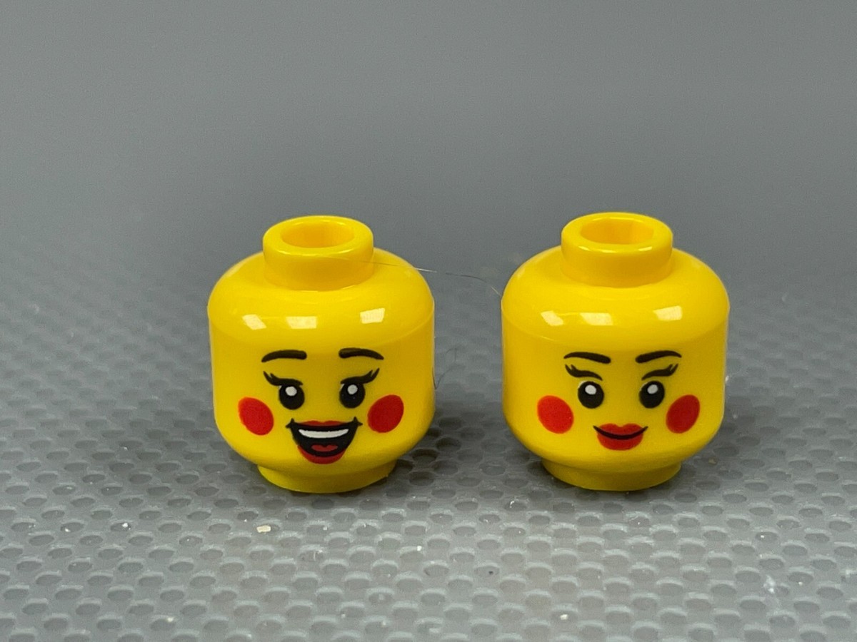 LEGO Yellow Minifigure Head Black Eyebrows Red Lips & Circles on
