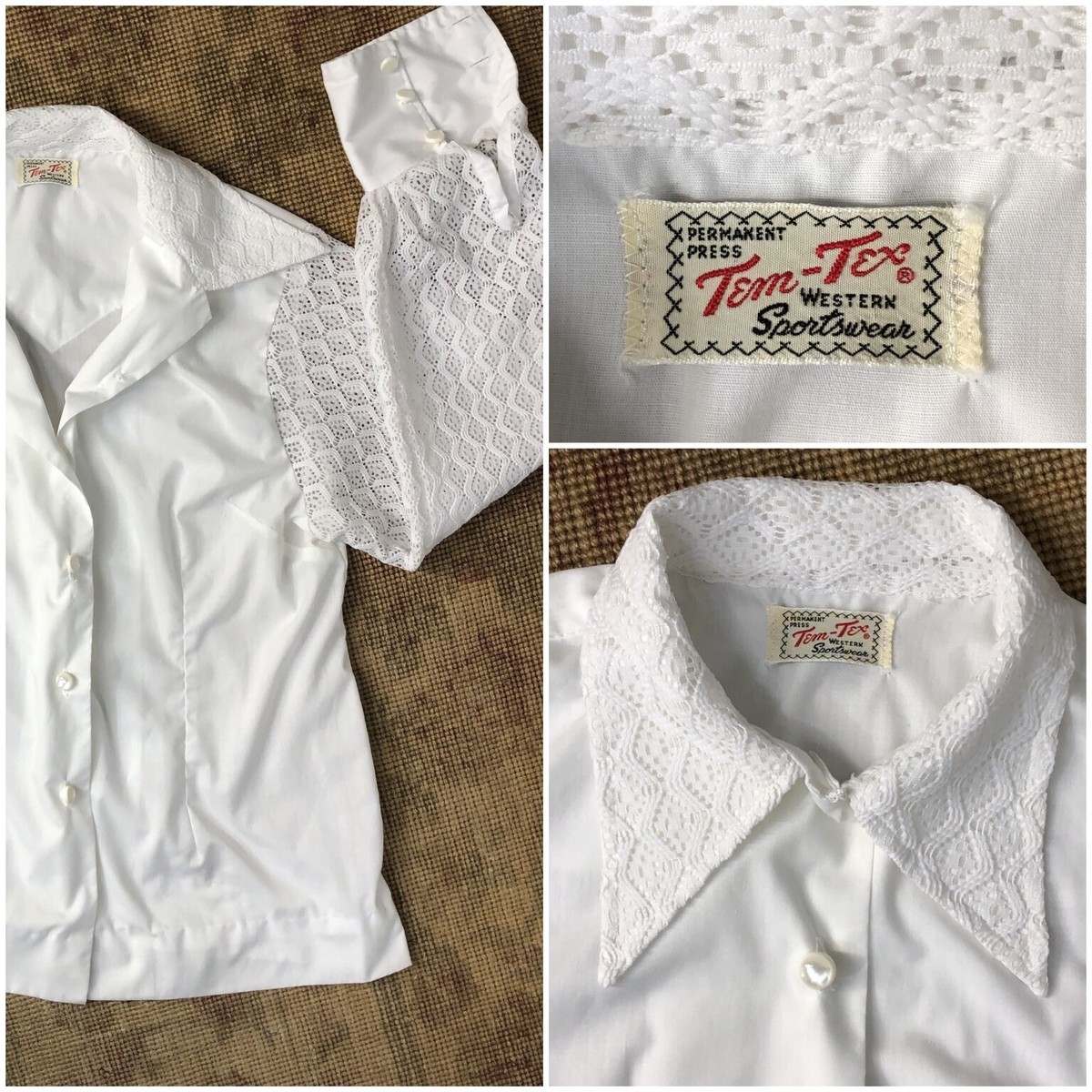 Vintage 70s Blouse White Lace Billow Sleeve TEM TEX Western Vintage 70s Blouse White Lace Billow Sleeve TEM TEX Western
