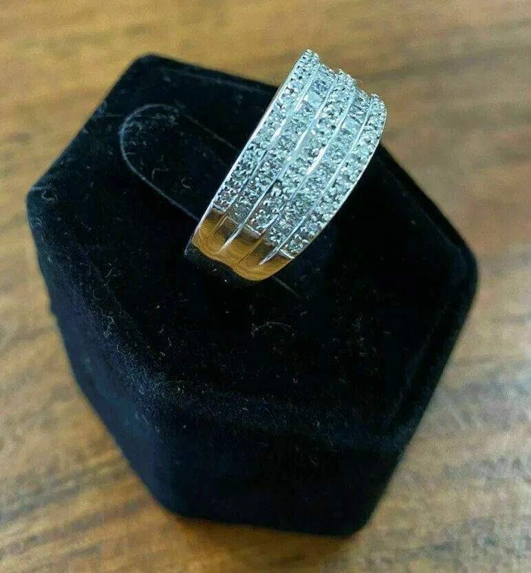 Wedding Band For Men Channel Set 3.35Ct Round Cut Diamond Solid 14K White Gold - Image 2 of 3