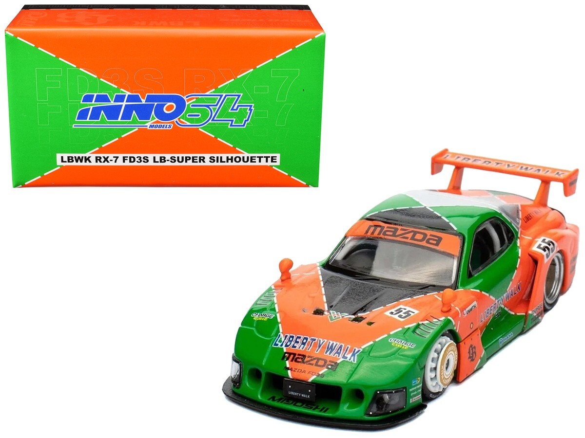 Inno Models Mazda RX7 FD3S LBWK RHD #55 Green & Orange 1/64