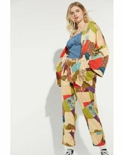 Kimchi Blue Oversized Patchwork Jacket Printed Front Open Tunic Pocket New M L
