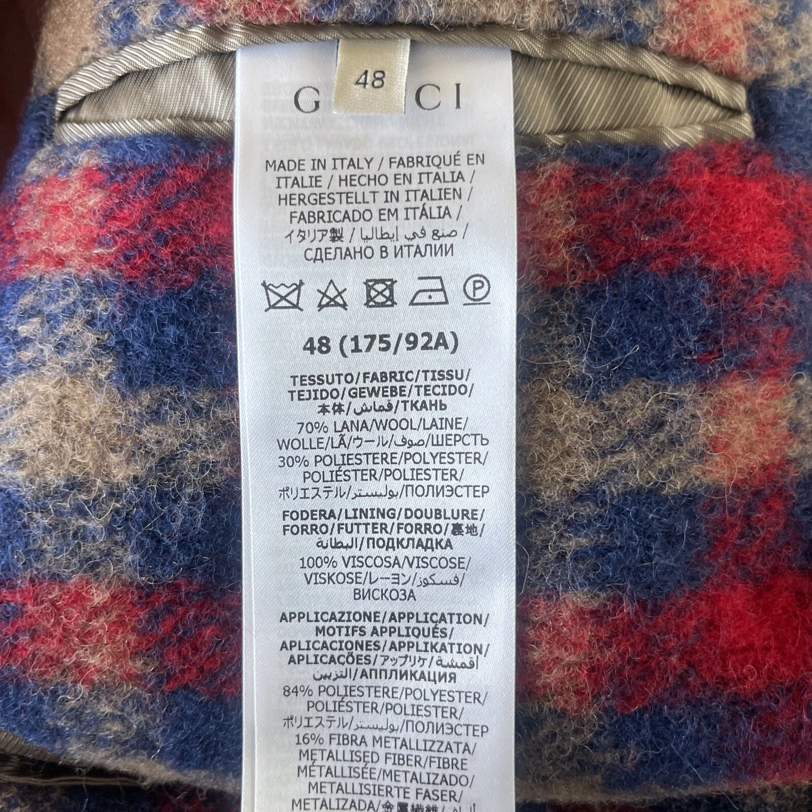 GIACCA UNISEX ORIGINALE GUCCI LANA A SCACCHI CON ETICHETTA GUCCI 48 NUOVA