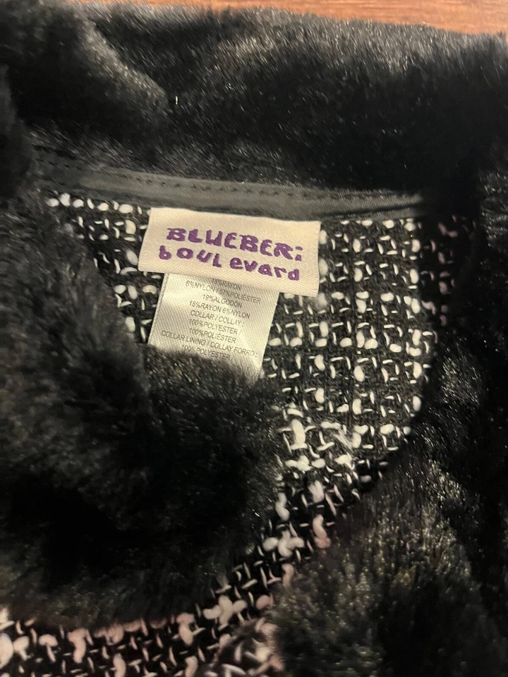 Chaqueta larga a cuadros gris vintage para niñas con cuello de felpa y botones talla 3T Foto 3 de 3