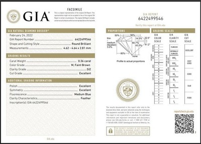 0.36 Ct GIA Zertifizierter Natürlicher Diamant Lose Rund M Faint Brown/SI2