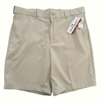 New Grand Slam Mens Performance Golf Shorts 38 Beige Expandable Waist Stretch