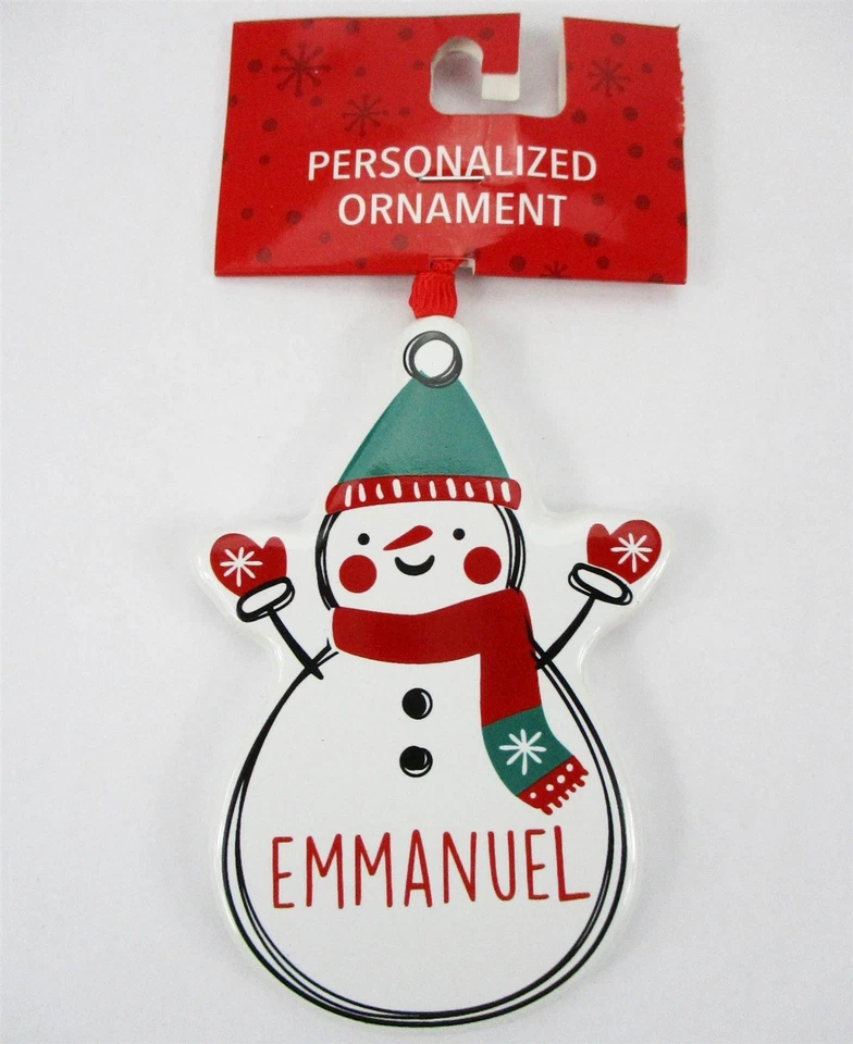 EMMANUEL Personnalisé Nom Vacances Ornement Bonhomme Noël Cible Ganz Céramique - Photo 1/1