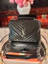 Saint Laurent Black Quilted Shoulder Bag w/ Chain Strap Silver Hardware