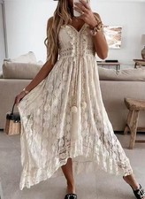 Bohemian Lace High-Low Maxi Dress Spaghetti Strap Flowy Summer Dress
