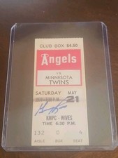 gary ross signed 1977 angels game ticket stub winning pitcher win autographed