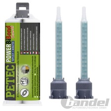 1x 50ml PETEC POWER BIBOND 2K UNIVERSAL KLEBSTOFF TOPFZEIT 3 MIN + 2x MISCHROHR