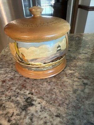 Wooden Canister - 4.5  - Norwegian - The Norwegian Coast Scene - Decorative 