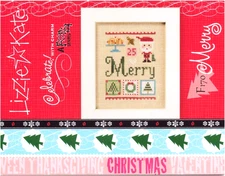 Lizzie Kate MERRY Celebrate! with charm Cross Stitch Leaflet w/ Holly Charm