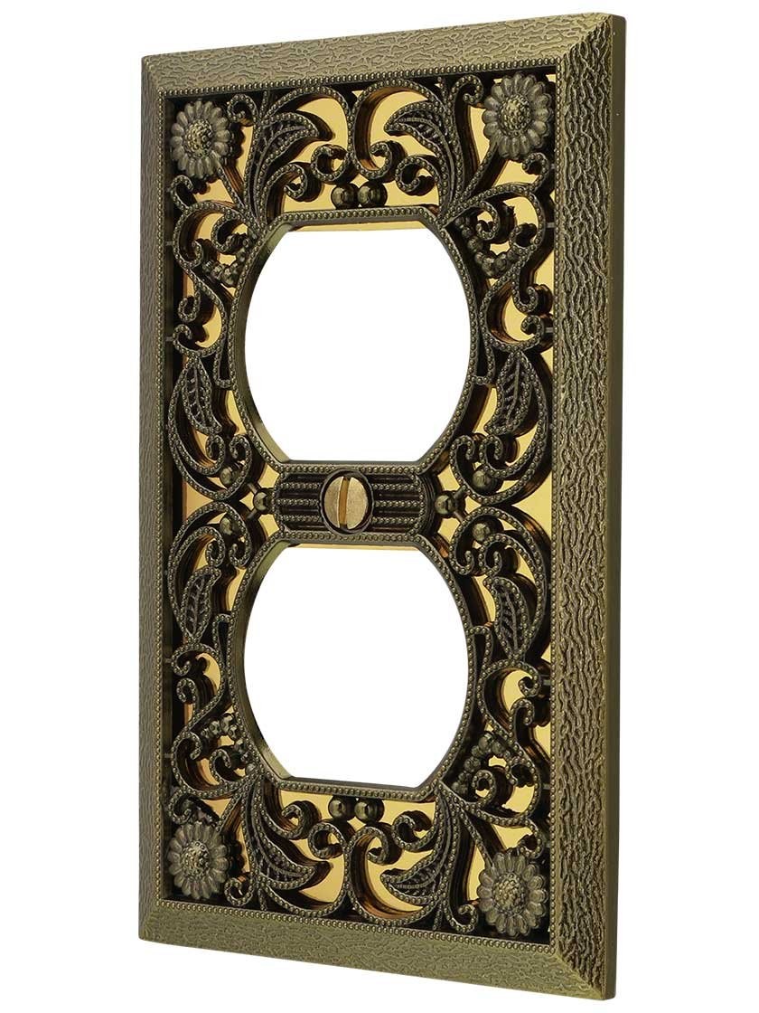Amerelle 65DAB Filigree Wallplate, 1 Duplex, Antique 1 Brass 