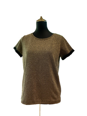 Maison Scotch Vintage Gold Top with Black Rolled Cuffs Size 2 / Medium