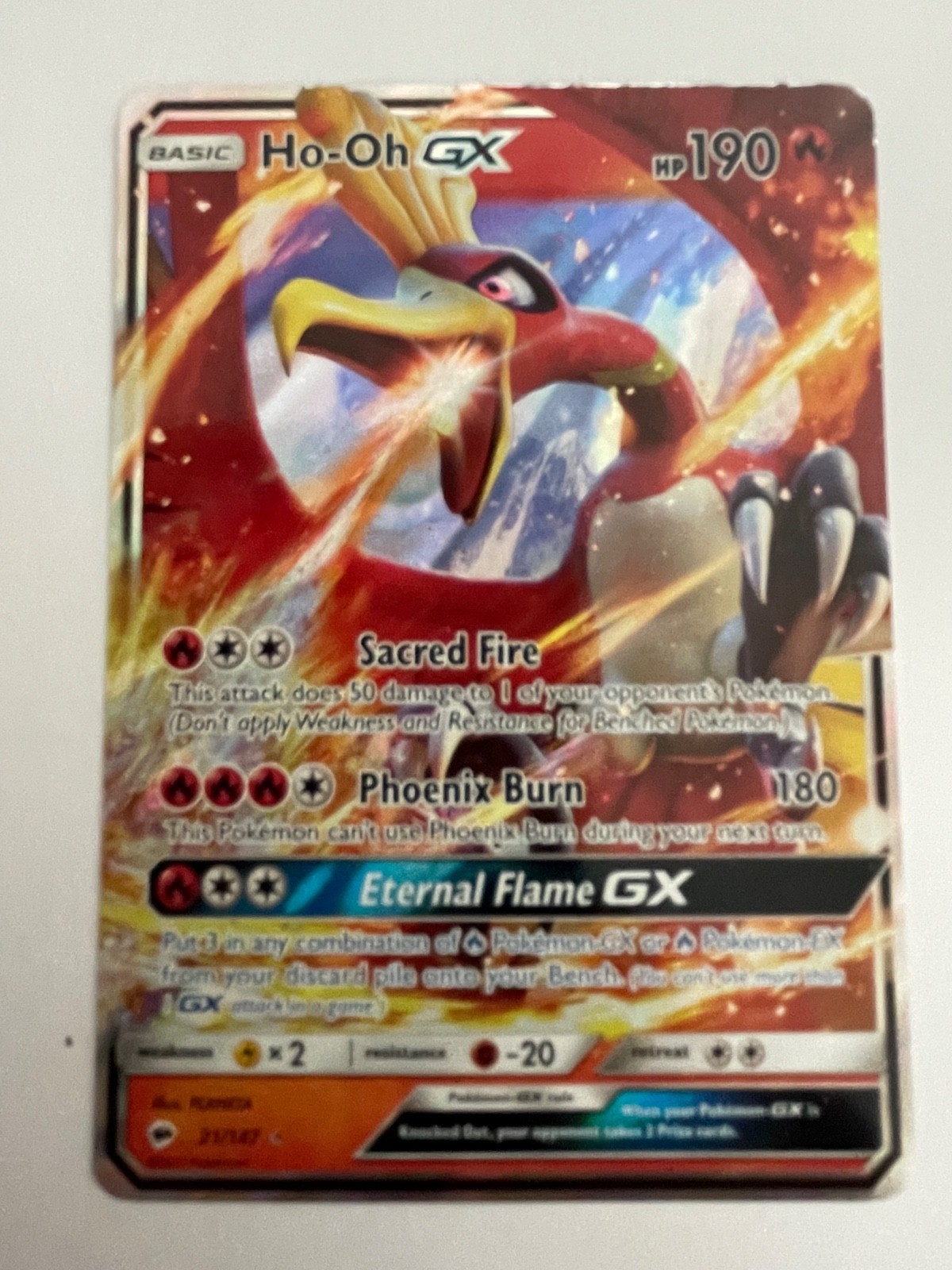 Pokemon TCG Ho-Oh GX Burning Shadows Holo Ultra Rare Card 21/147 NM