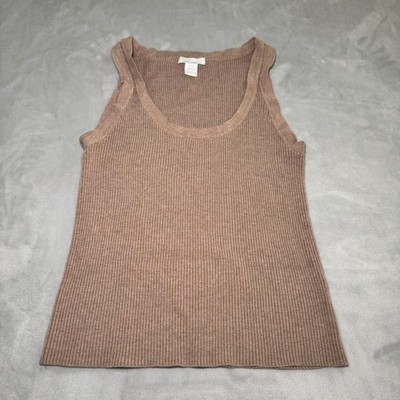 HM Basics Ribbed Knit Tank Top Tan Beige Scoop Neck Sleeveless Size Medium Women