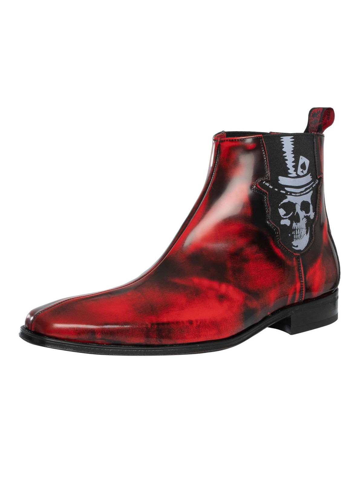 Jeffery West Men's Skull Polished Leather Chelsea Boots, Red