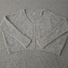 Free People M Oversize Sweater Alpaca Dolman Sleeves Moonbeam V-Neck Gray