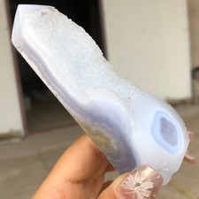 150g Natural Druzy Blue Lace Agate Tower Quartz Crystal Wand Point Mineral T155