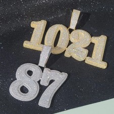 Custom 0-9 Numbers A-Z Letters Pendant Necklace Bling 5A Zircon Real Gold Plated