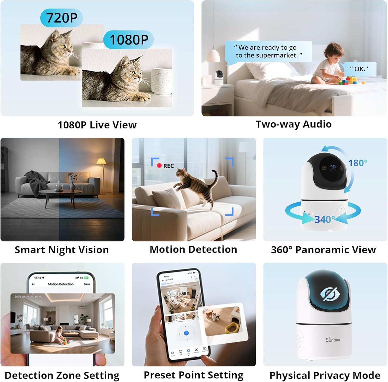 Telecamera WiFi PT2 1080P 360°: Integrazione Smart e AI Detection - 2