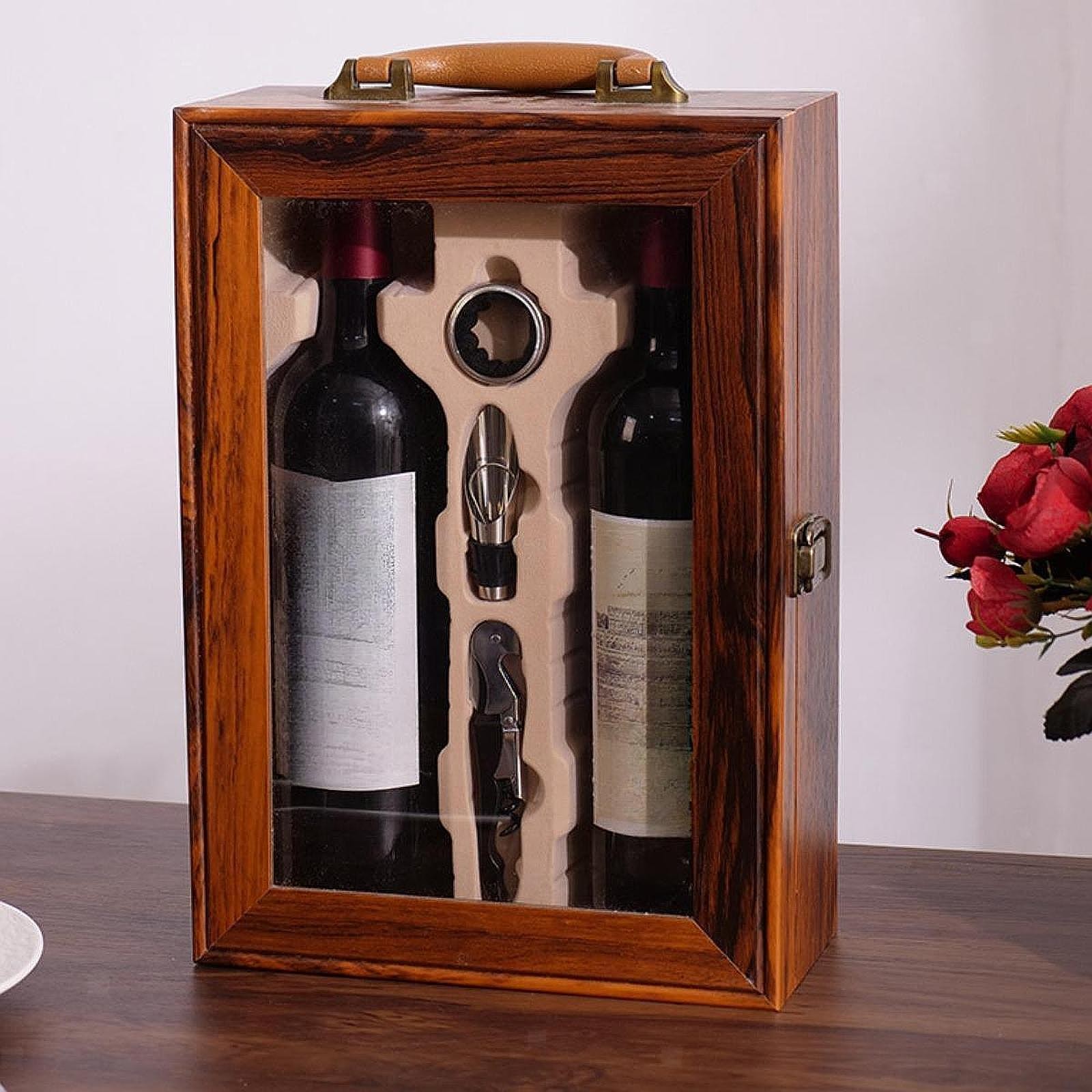 Doppelter Weinflaschenträger, Weindisplaybox, festlicher Koffer, 2