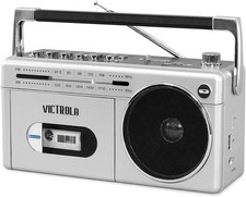 VBB-25-SLV Mini Bluetooth Boombox with Cassette Player, Recorder and Am/FM Radio