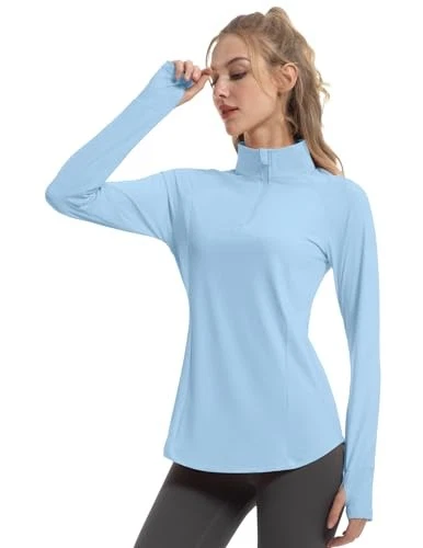 FKEEP WOMEN'S SUN SHIRTS LONG SLEEVE ATHLETIC UPF 50+ TOP WOMEN XS - LIGHT BLUE