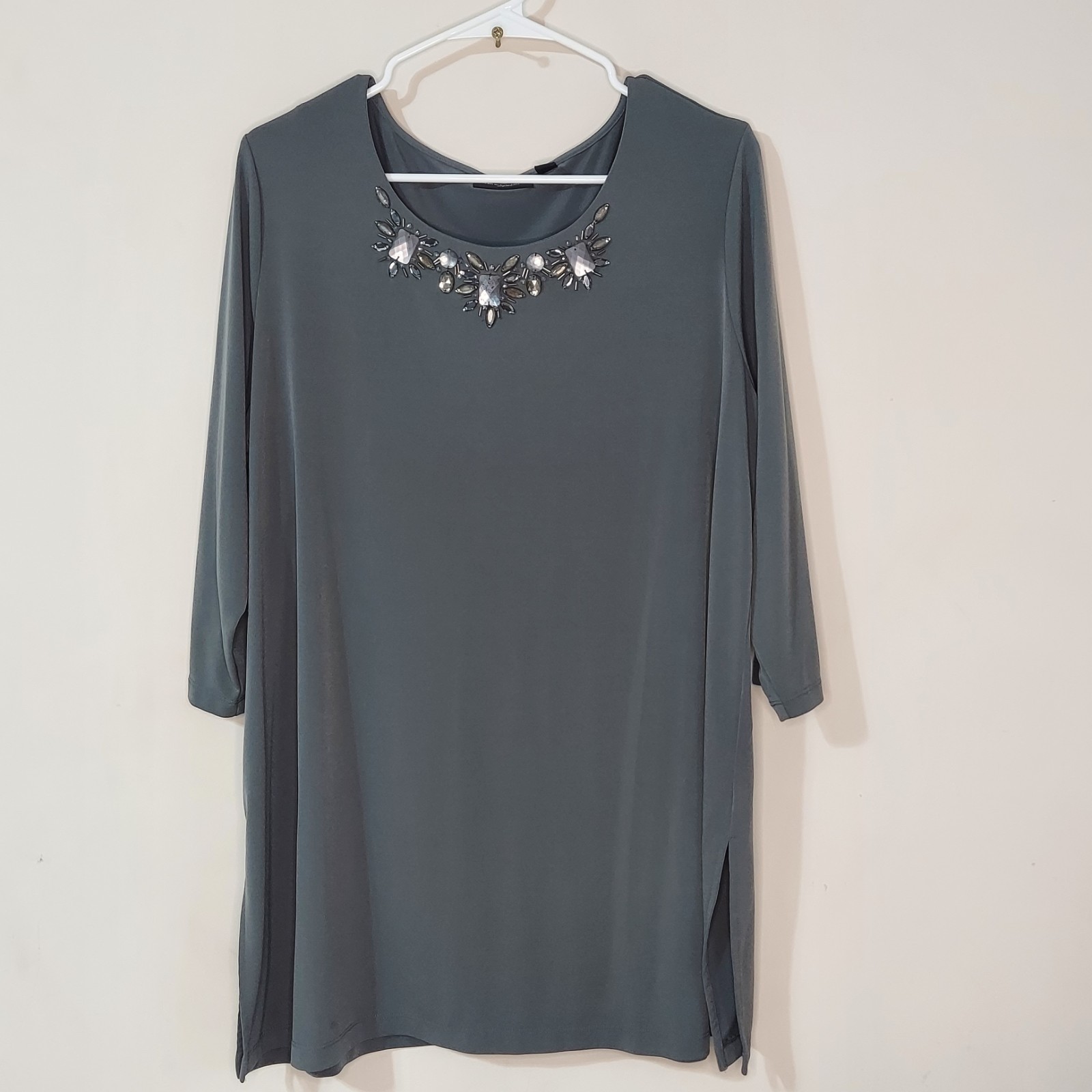 Susan Graver Style Artisan Women's 3/4 Sleeve Top Rhinestone Embellishment 1X