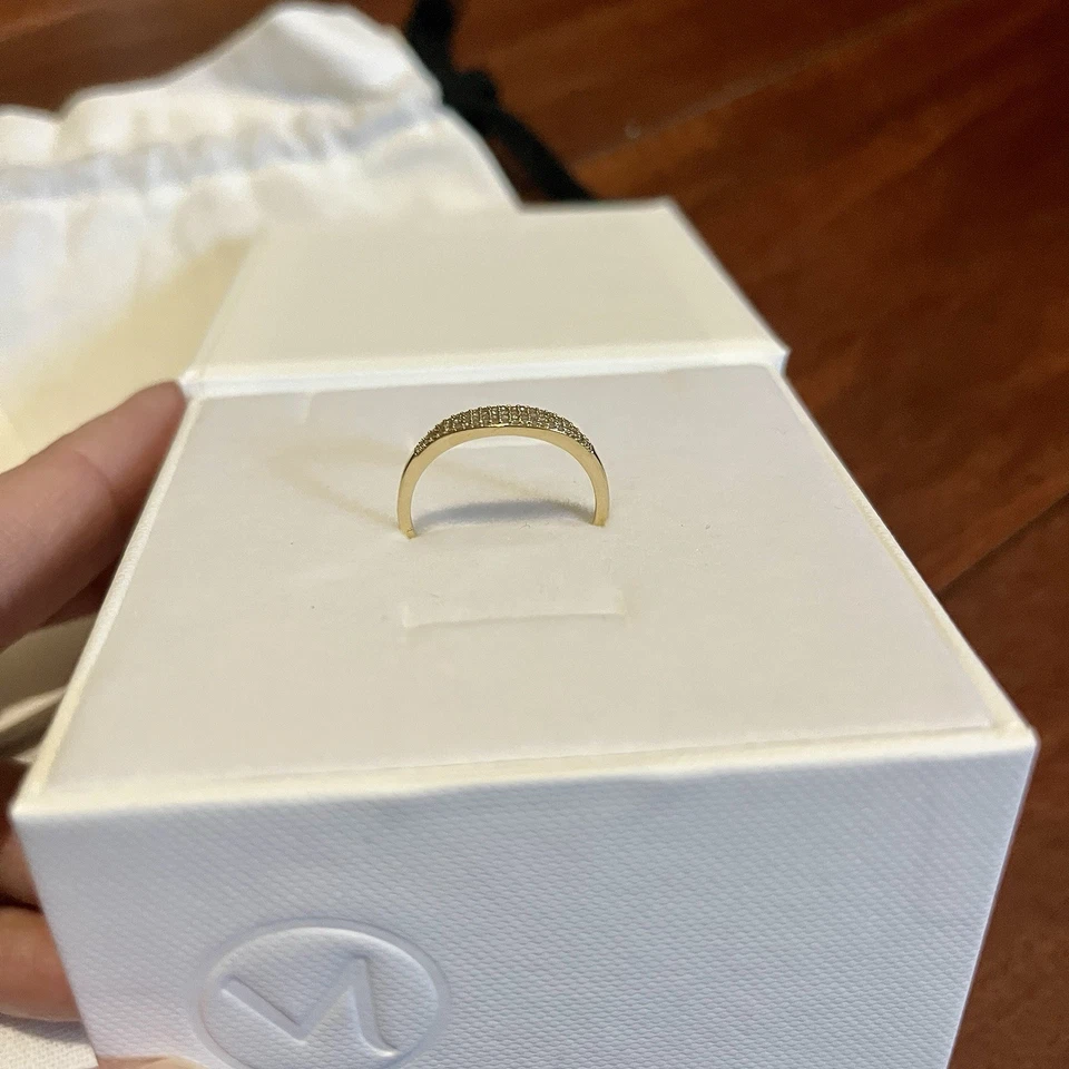 Mejuri Pave Diamond Slim Signet Ring 14k Yellow Gold Size 9 Fine Jewelry - Image 3 of 4