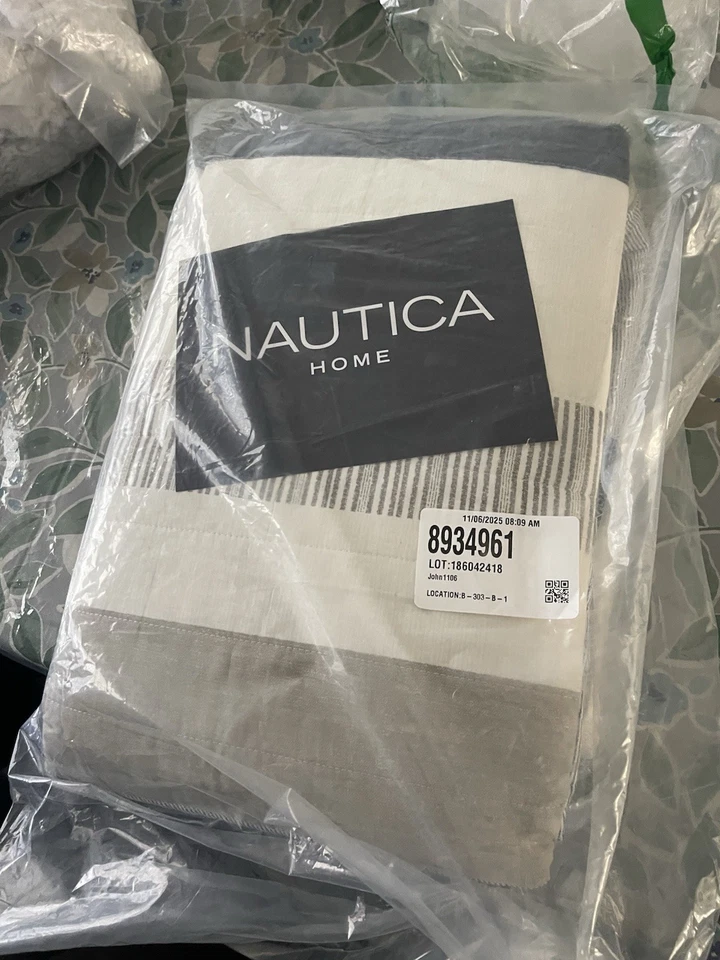 Juego de 2 edredón doble a rayas de algodón beige/gris Nautica Dover Foto 3 de 3