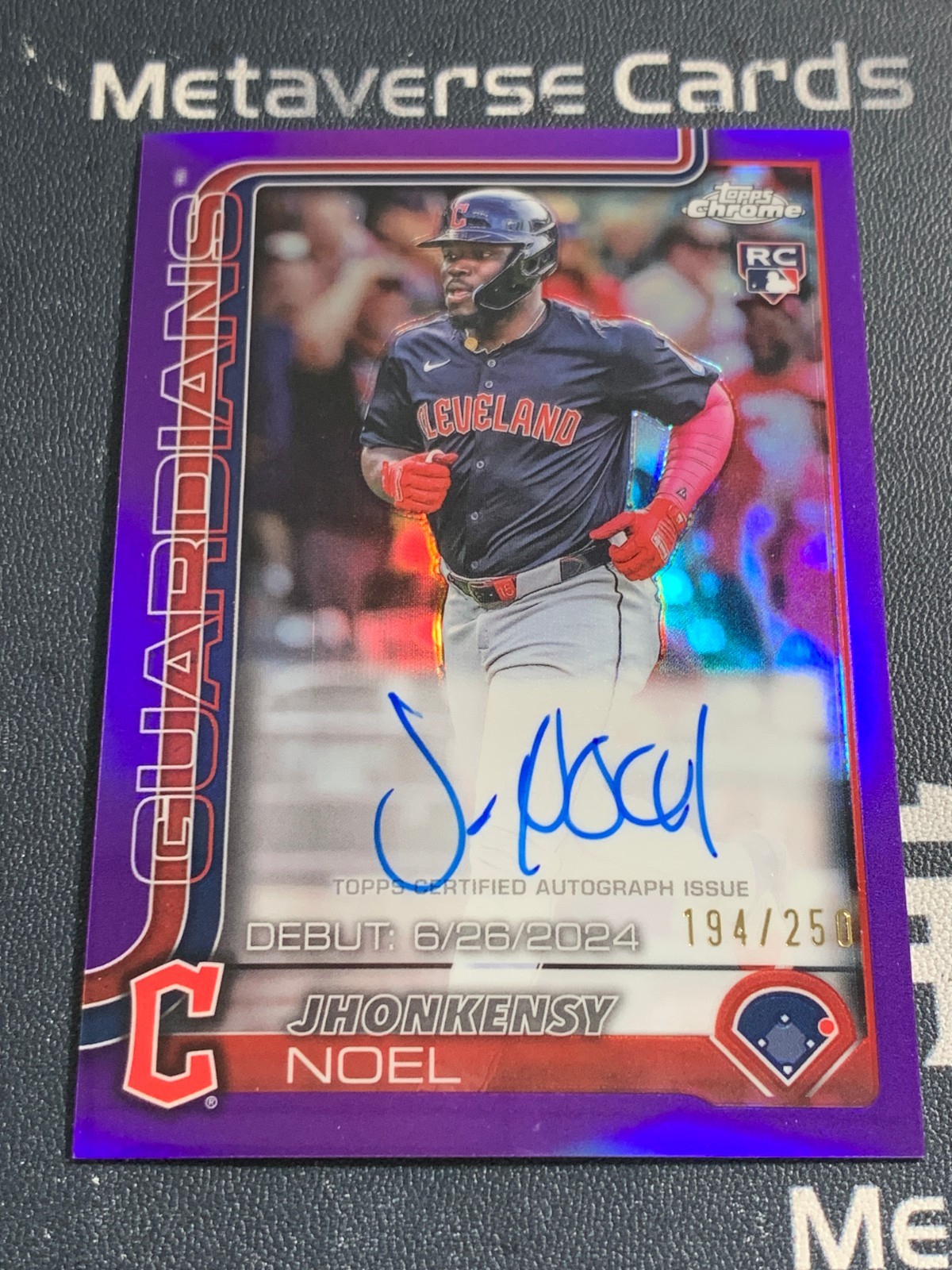 2025 Topps Chrome Jhonkensy Noel RC Rookie Debut Auto Purple 194/250 Guardians