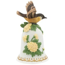 Greensleeves 6" Ceramic Wind Up Musical Bell with Brown and Yellow Wren
