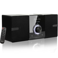 Compact Stereo System Speakers with CD Player, Bluetooth, FM Radio, 886 black