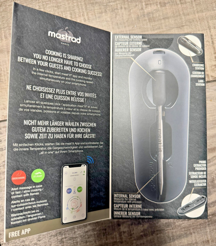 Bluetooth Wireless Kitchen Cooking Thermometer Probe Mastrad MEAT IT -NEW Sealed