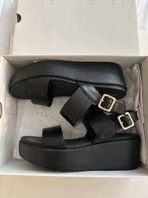 Womens GEOX x and 2.2 A Black Leather Comfort Platform Sandals, 10.5 M/41 EUC