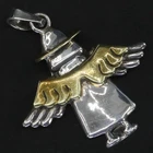VTG Sterling Silver MEXICO Two-Tone Halo Guardian Angel Necklace Pendant - 5.5g