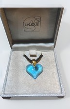 Stunning Lalique Blue Crystal Heart Pendant Necklace. New and unworn.