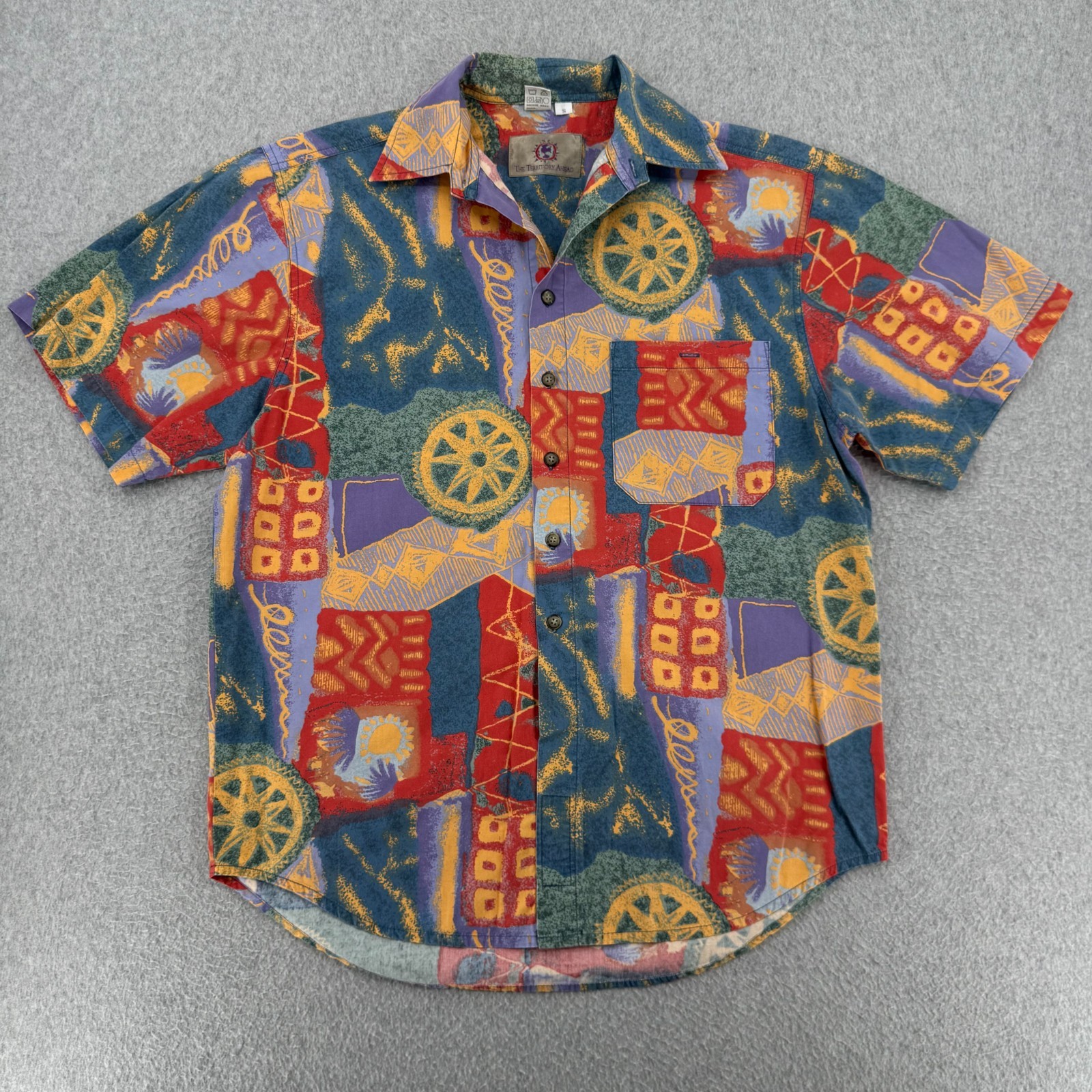 The Territory Ahead Shirt Men's Small Aztec Hawaiian Short Sleeve Button Up VTG