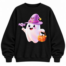 Cute Ghost Witch Halloween Sweatshirt Pumpkin Candy Spooky Kawaii Crewneck