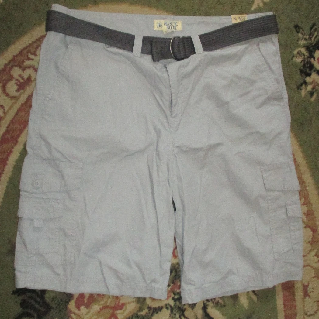 Rustic Blue Cargo Shorts Mens 40 Belted Grey 42x13 Preppy Casual Flat Front